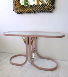 Pink, chrome & brass swan console table by Design Institute of America 1980s