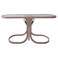 Pink, chrome & brass swan console table by Design Institute of America 1980s
