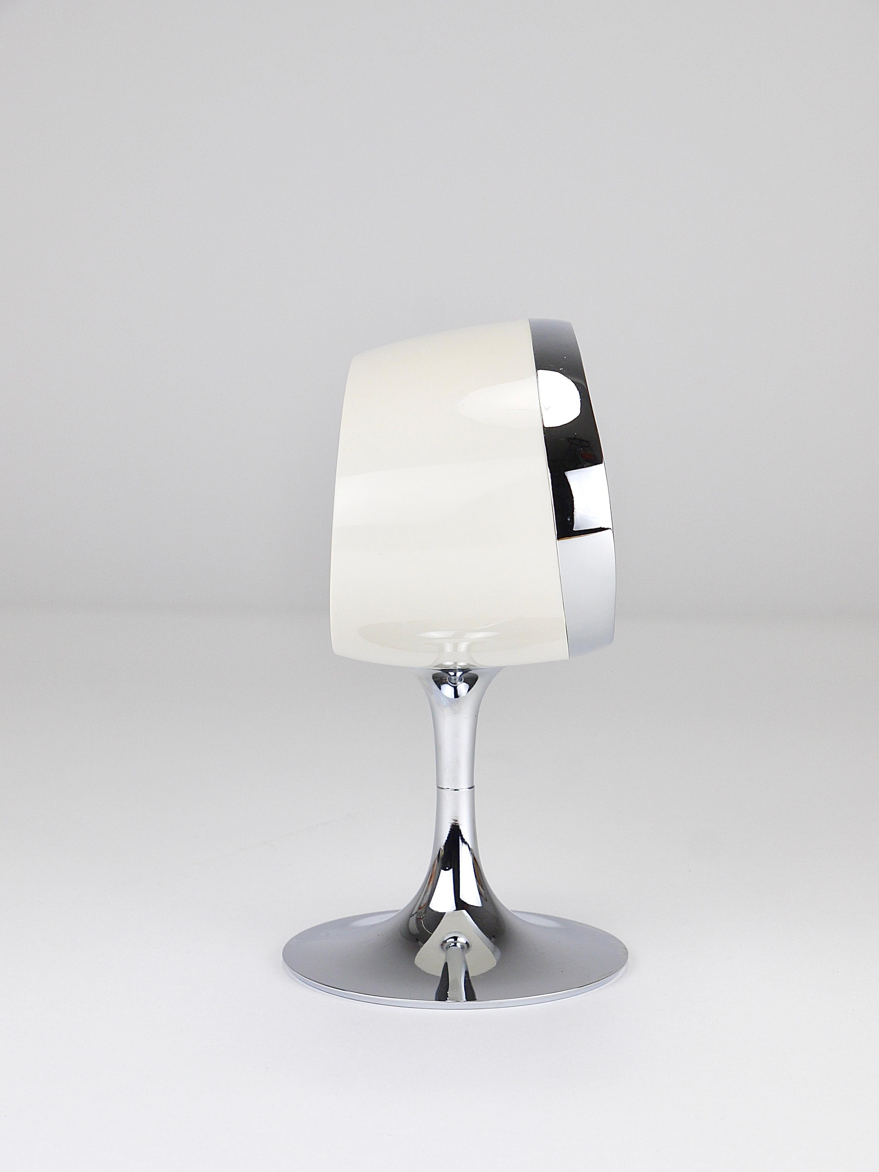 Pink & Chrome Space Age Table Desk Alarm Clock, Tulip Base, Rhythm Japan, 1970s For Sale 8