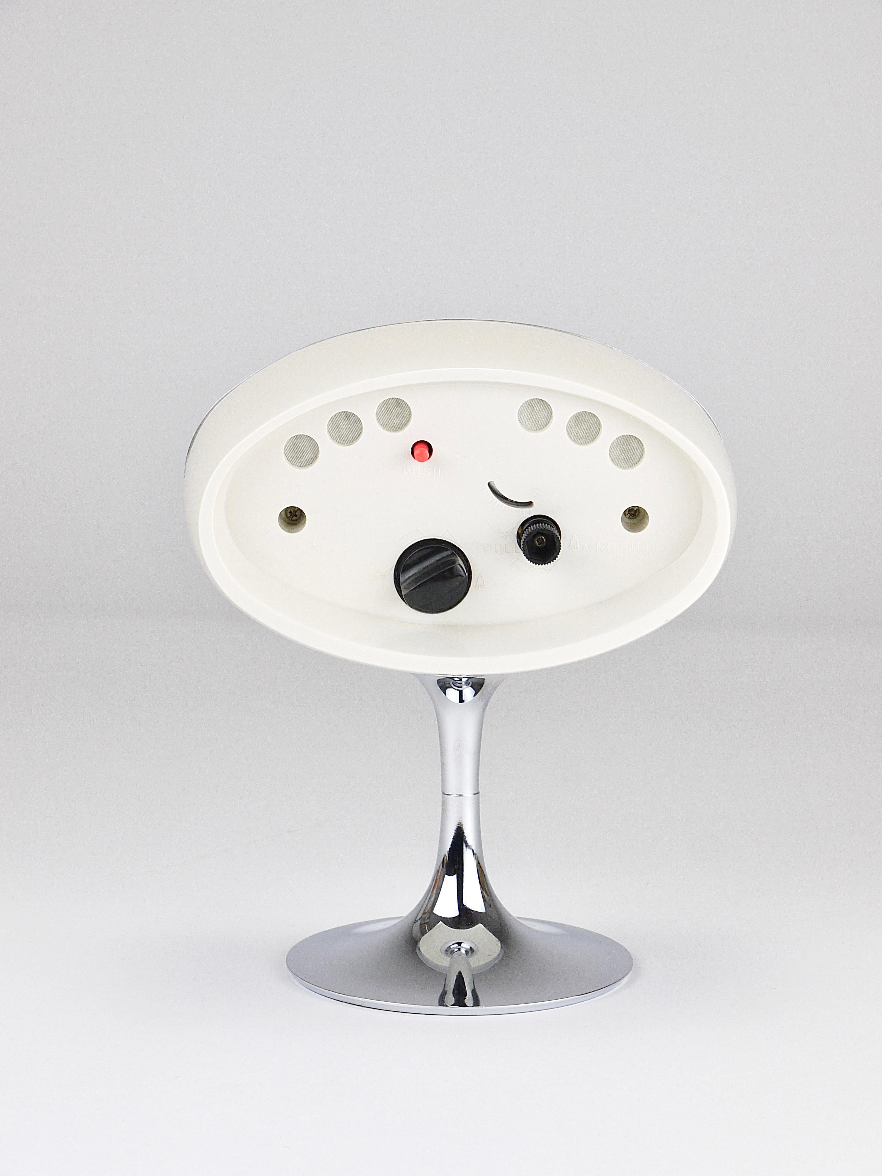 Pink & Chrome Space Age Table Desk Alarm Clock, Tulip Base, Rhythm Japan, 1970s For Sale 9