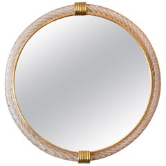 Pink Circular Murano Twisted Rope ''Firenze'' Wall Mirror in the Style of Barovier