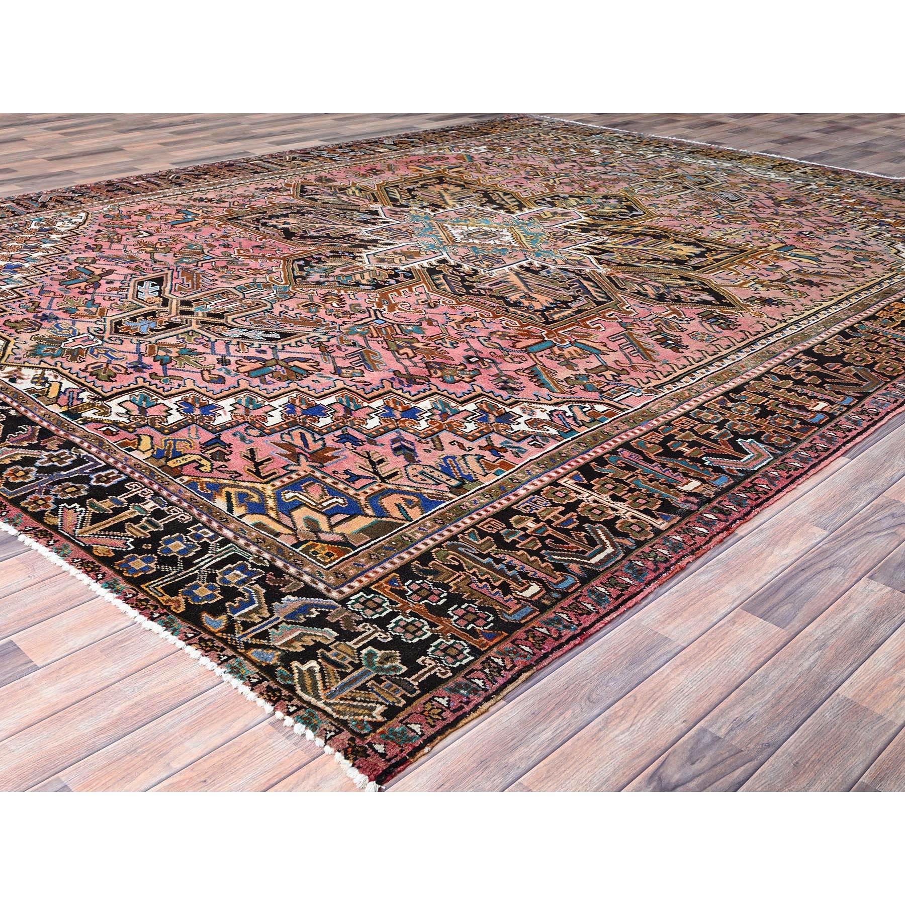Pink Clean Hand Knotted Wool Vintage Persian Heriz Rustic Look Worn Down Rug In Excellent Condition For Sale In Carlstadt, NJ