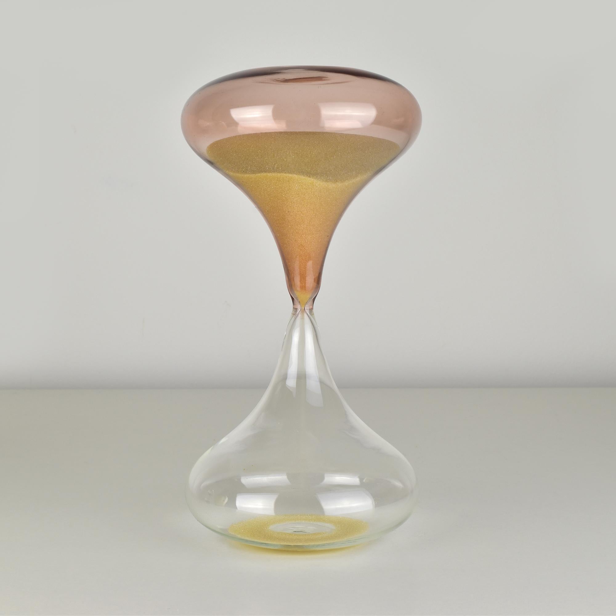 Hand-Crafted Pink & Clear Hourglass Murano Studio Art Glass Objects Venini Style For Sale