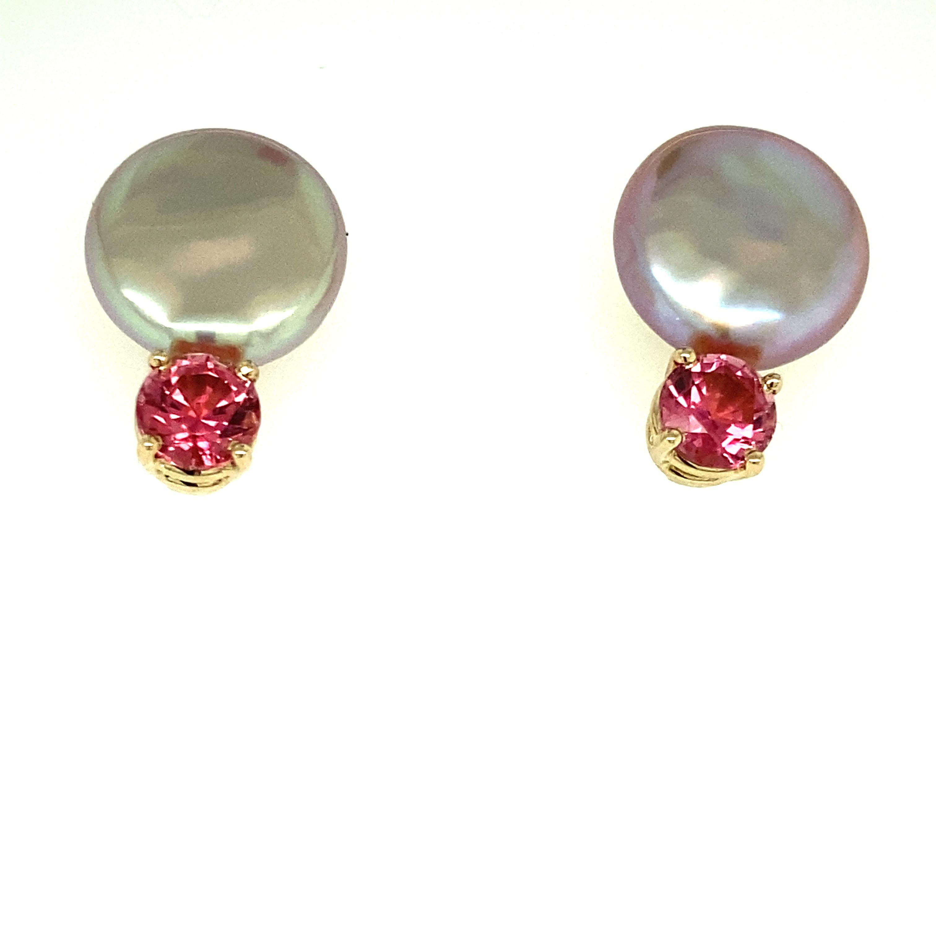 Round Cut Pink Coin Freshwater Pearl and Pink Tourmaline Drop Earrings