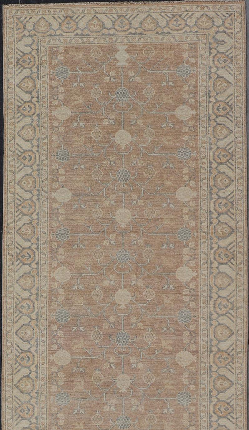 Hand-Knotted Pink Color Gallery Khotan Runner with Pomegranate Design in Light Tones For Sale