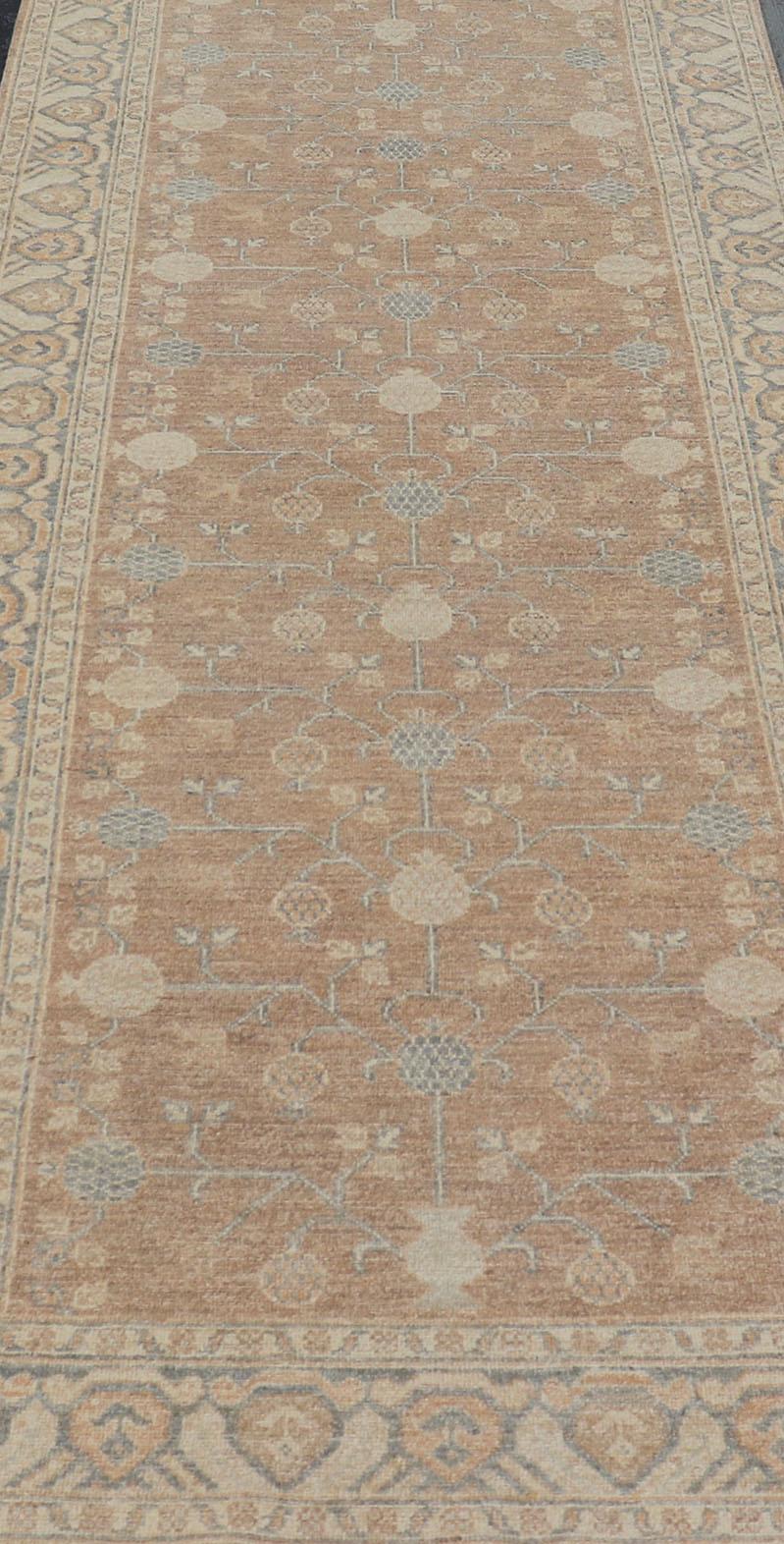 Pink Color Gallery Khotan Runner with Pomegranate Design in Light Tones In Excellent Condition For Sale In Atlanta, GA