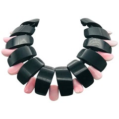 Sylvia Gottwald ;Pink Conch & Black Resin , Beaded Necklace , Eco -Luxe