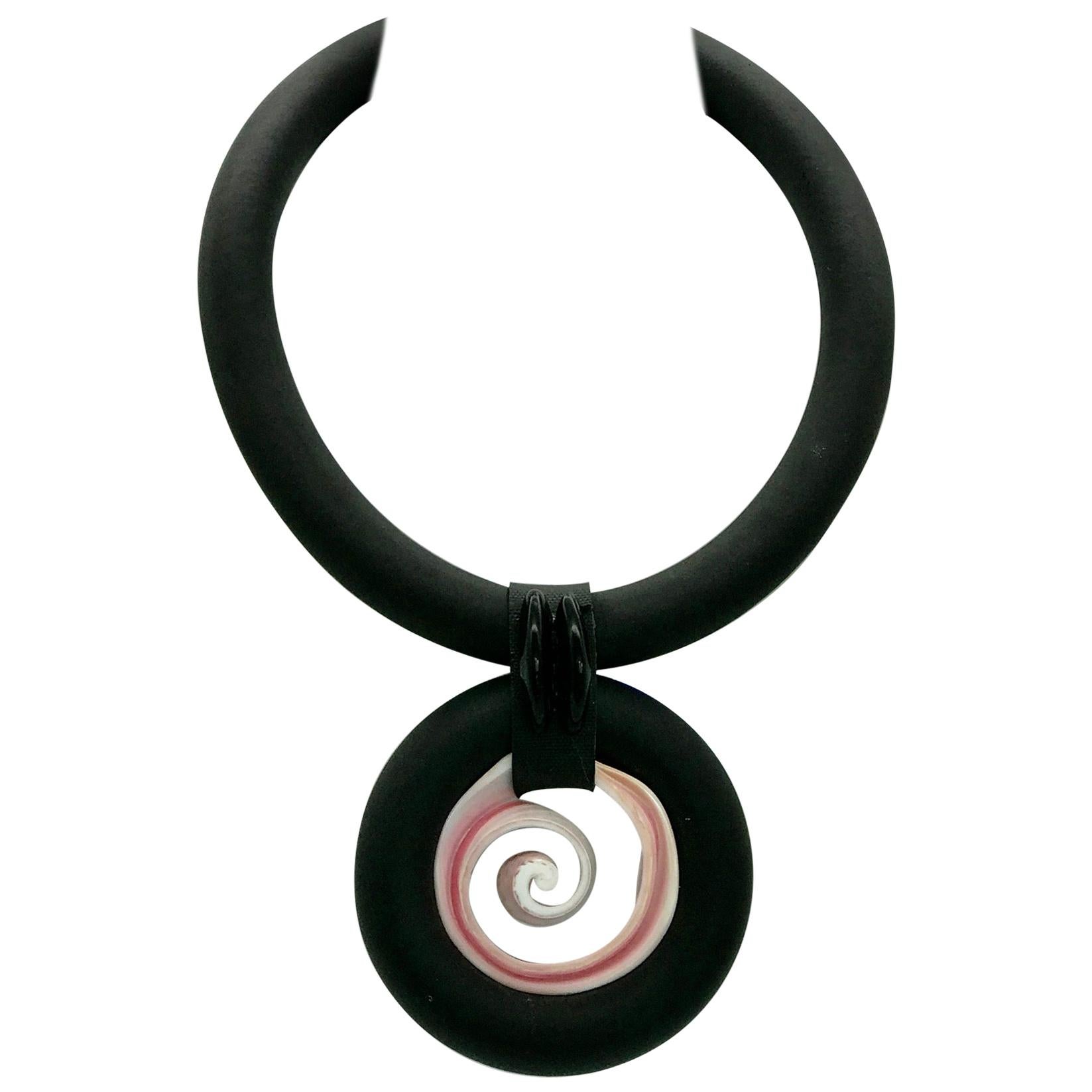 Pink Conch Chocker Necklace Rubber Eco -luxe Eco friendly Sustainable For Sale