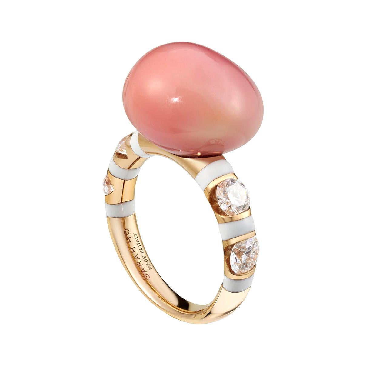 Natural Conch Pearl and Diamonds in 18kt Rose Gold Ring For Sale