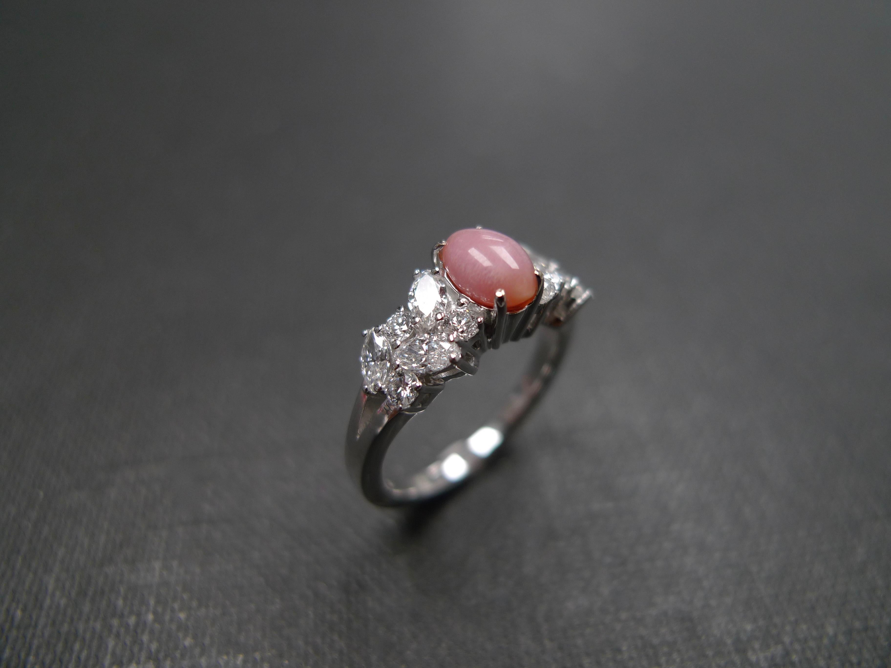 For Sale:  Pink Conch Pearl and Marquise Diamond and Round Diamond Engagement Ring 4