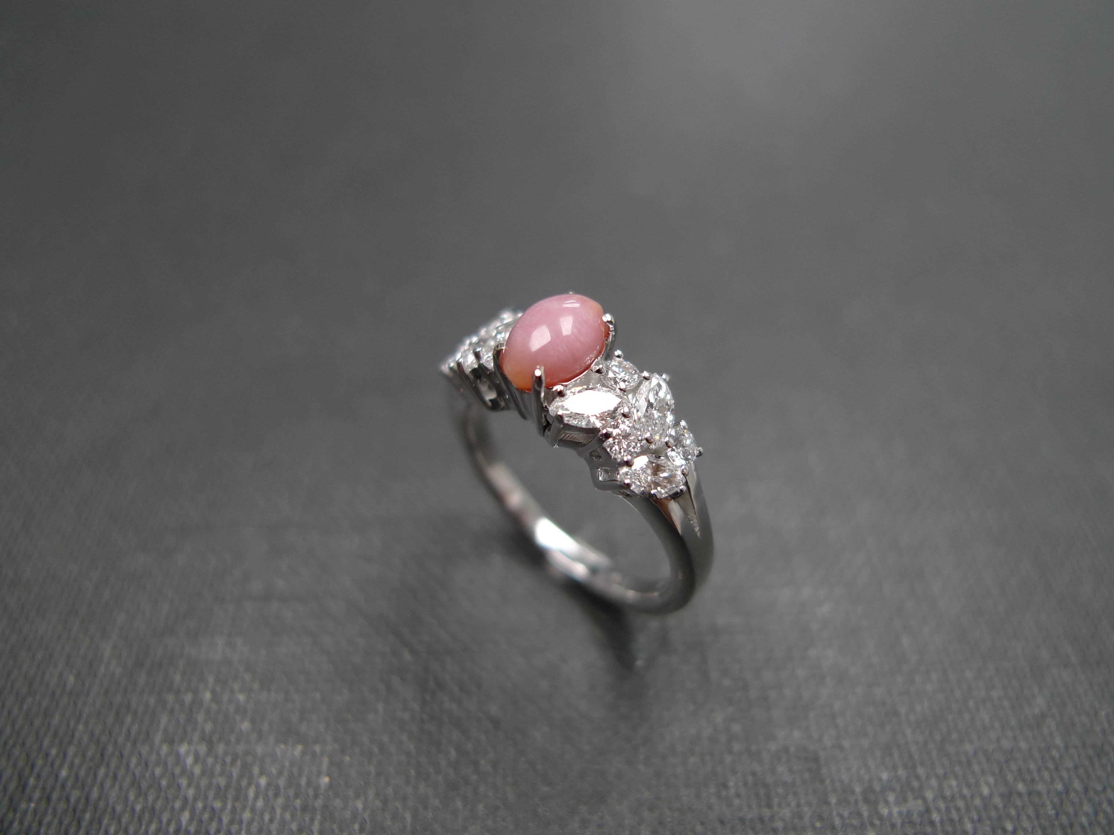 For Sale:  Pink Conch Pearl and Marquise Diamond and Round Diamond Engagement Ring 6