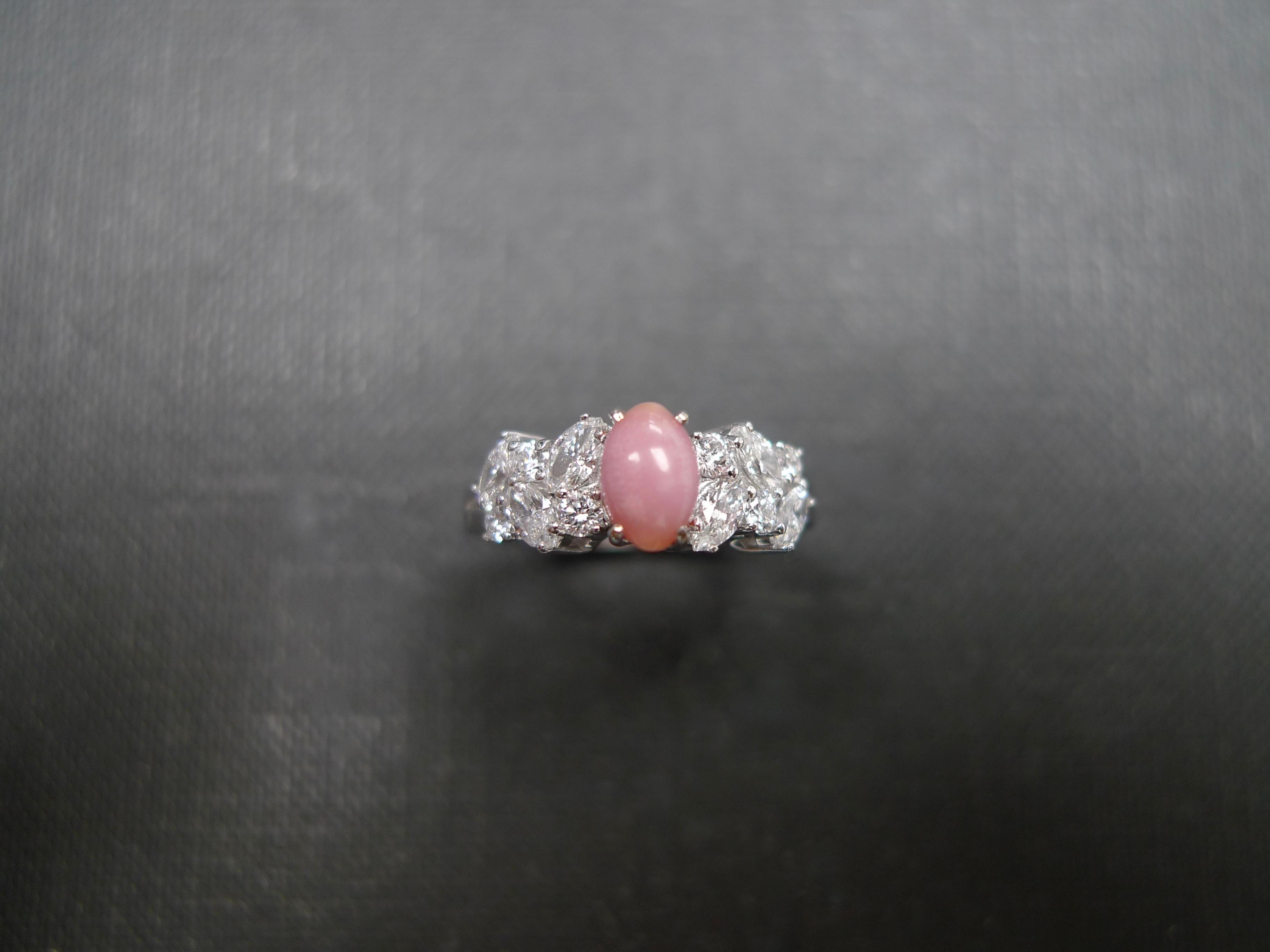 For Sale:  Pink Conch Pearl and Marquise Diamond and Round Diamond Engagement Ring 7