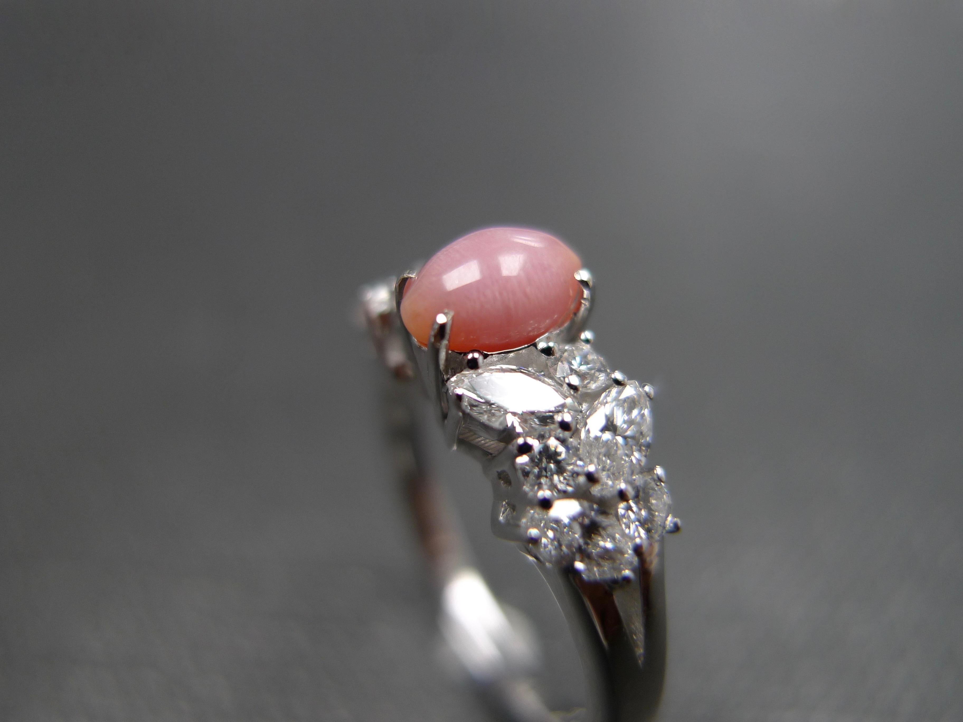 For Sale:  Pink Conch Pearl and Marquise Diamond and Round Diamond Engagement Ring 9