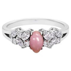 Verlobungsring mit rosa Perlen, Marquise-Diamanten und runden Diamanten