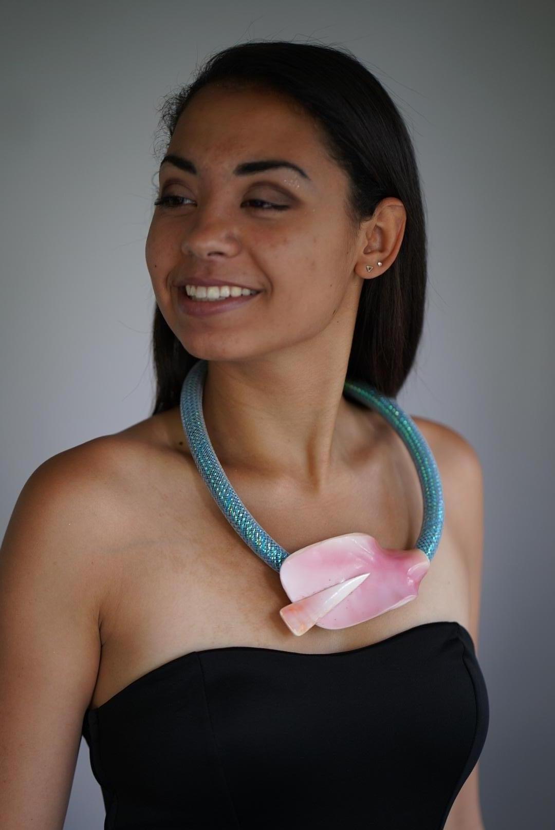 Women's Pink Conch Sustainable Eco- luxe Pendant Necklace by Sylvia Gottwald For Sale