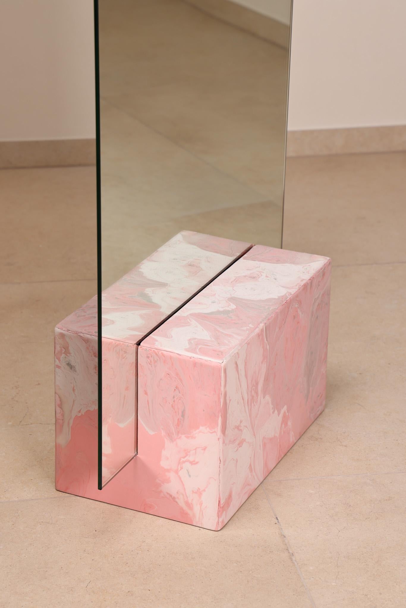 Modern Pink Console Mirror Hand-Crafted from 100% Recycled Plastic by Anqa Studios For Sale