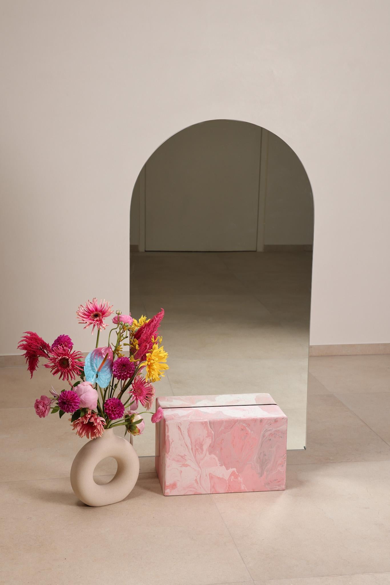 Contemporary Pink Console Mirror Hand-Crafted from 100% Recycled Plastic by Anqa Studios For Sale