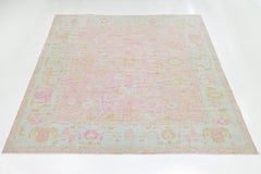 Pink Contemporary Oushak Style Wool Rug Handmade with Floral Design