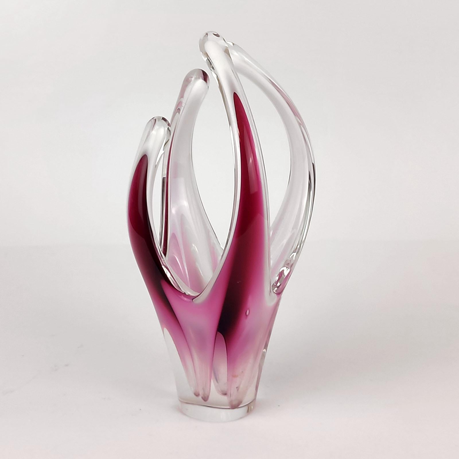 Jarrón Escultura Arte Cristal Coquille Rosa Vidrio Escandinavo Flygsfors en venta 3