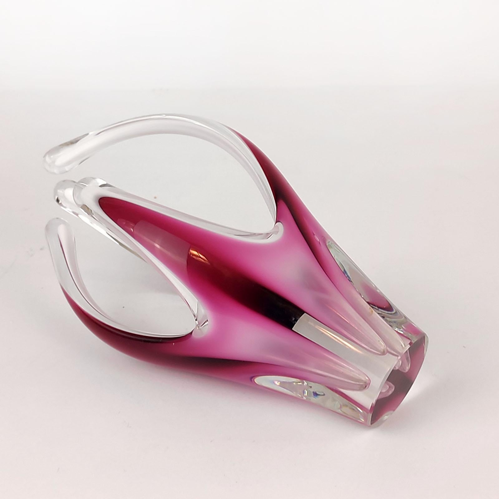 Jarrón Escultura Arte Cristal Coquille Rosa Vidrio Escandinavo Flygsfors en venta 4
