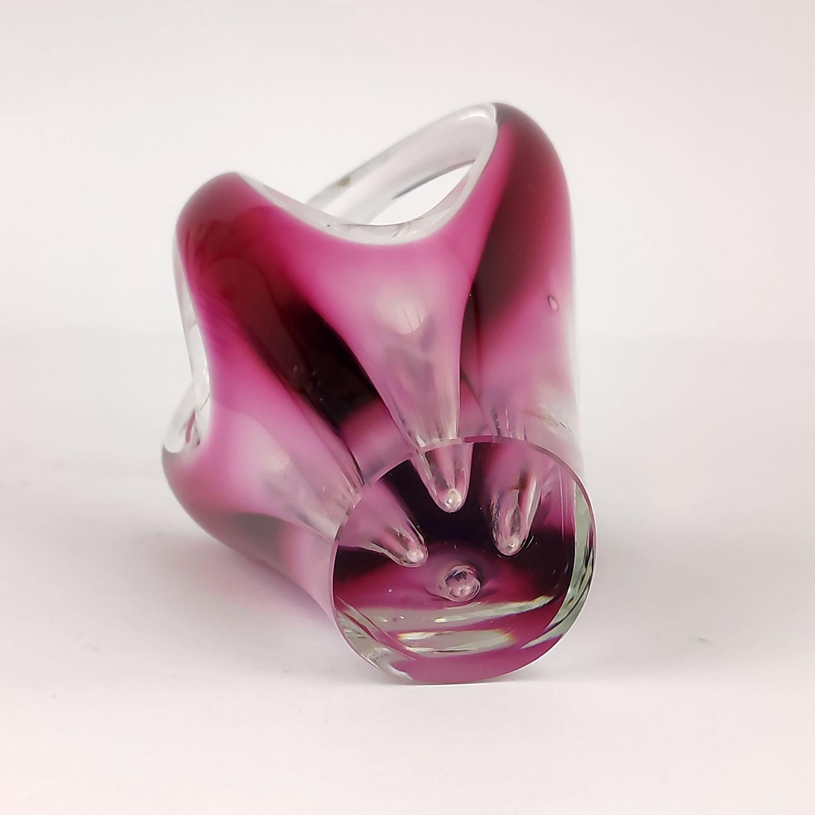 Jarrón Escultura Arte Cristal Coquille Rosa Vidrio Escandinavo Flygsfors en venta 5