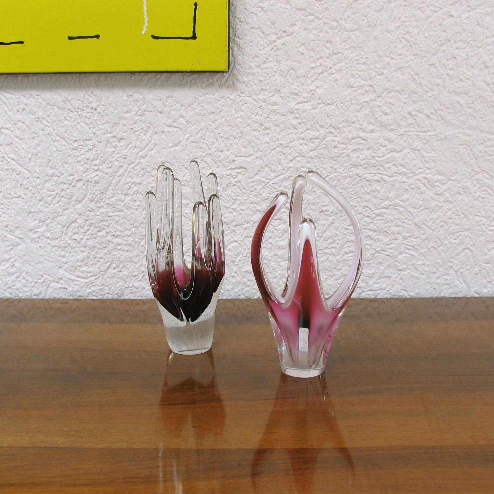 Jarrón Escultura Arte Cristal Coquille Rosa Vidrio Escandinavo Flygsfors Moderno de mediados de siglo en venta