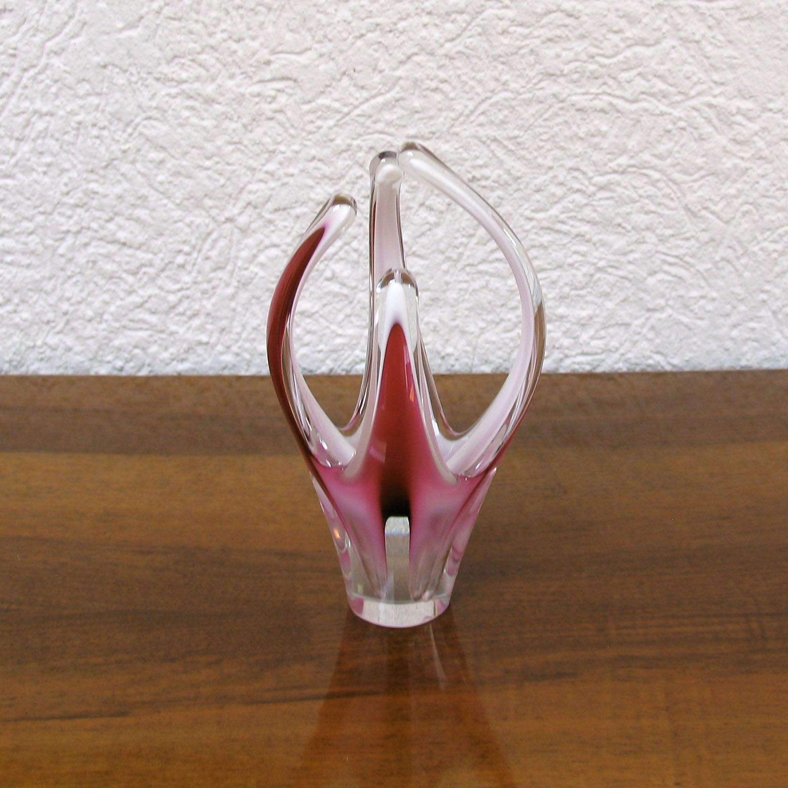 Jarrón Escultura Arte Cristal Coquille Rosa Vidrio Escandinavo Flygsfors Sueco en venta