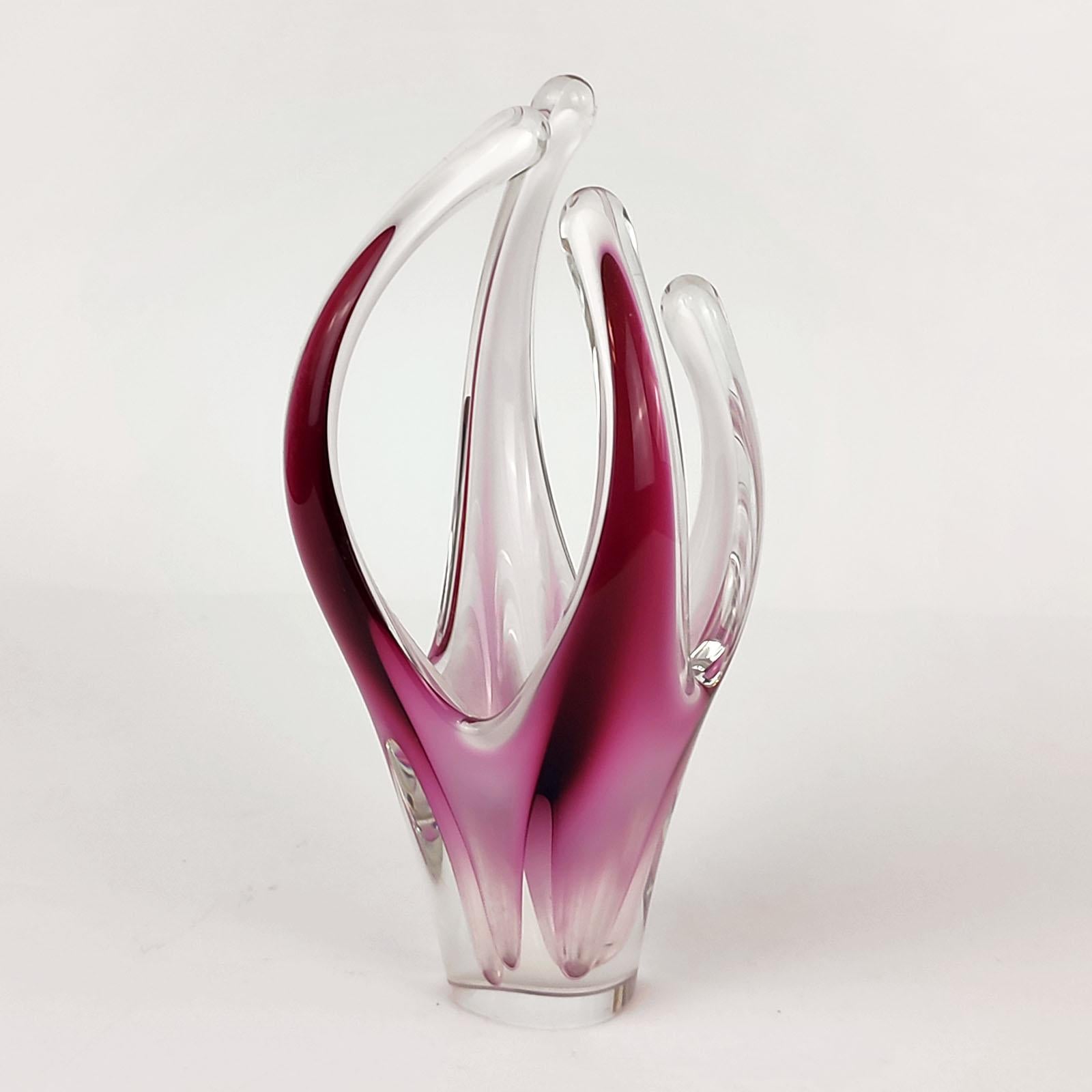 Jarrón Escultura Arte Cristal Coquille Rosa Vidrio Escandinavo Flygsfors Vidrio artístico en venta