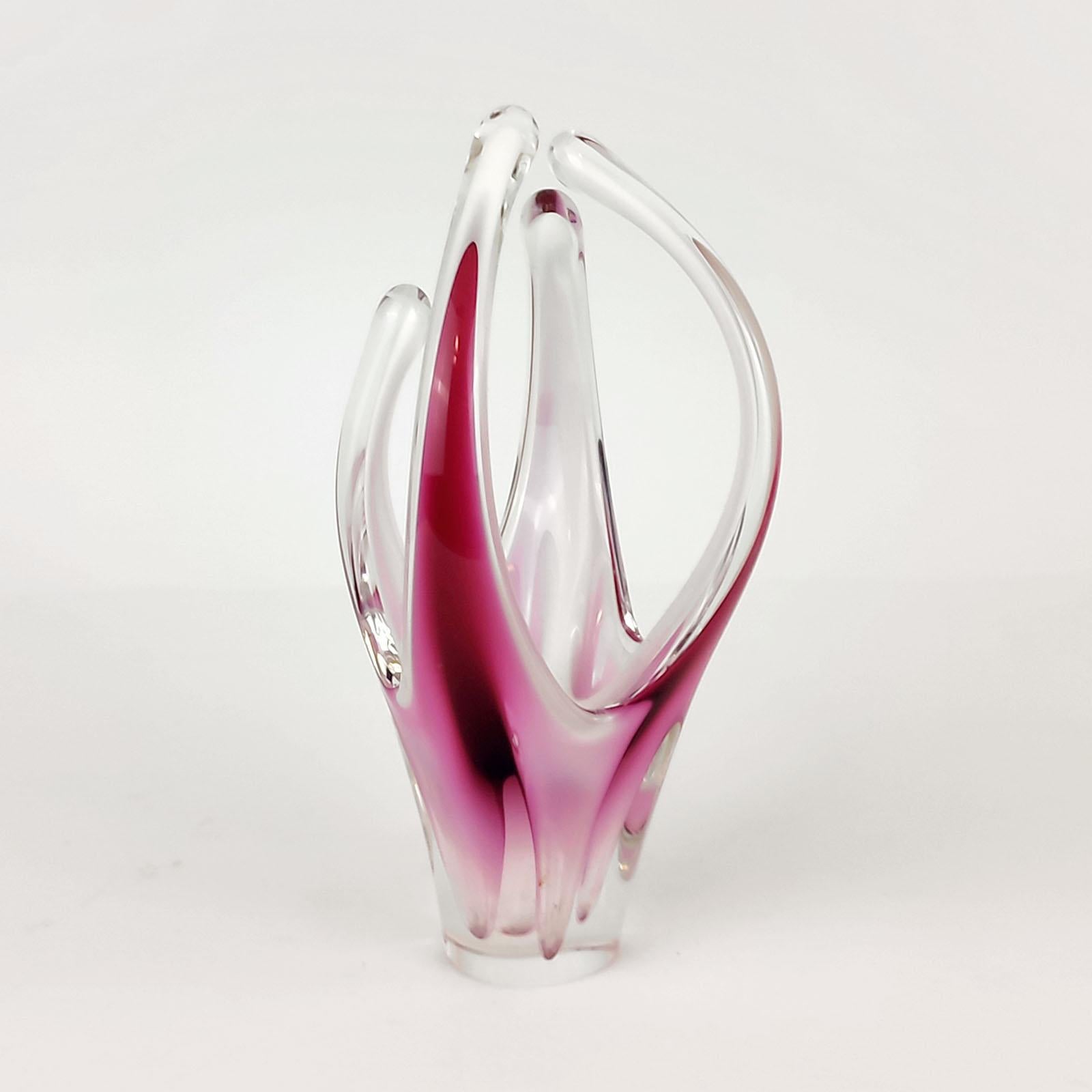Jarrón Escultura Arte Cristal Coquille Rosa Vidrio Escandinavo Flygsfors en venta 2