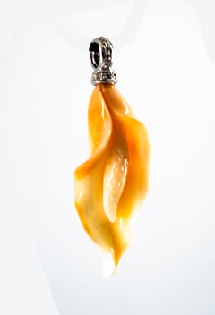 Pink Coral 0.10 Carat White Diamond White Gold Calla Lily Flower Pendant