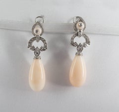 Renaissance Pink Coral 0.90 Carat White Diamond White Gold Drop Clip-On Earrings