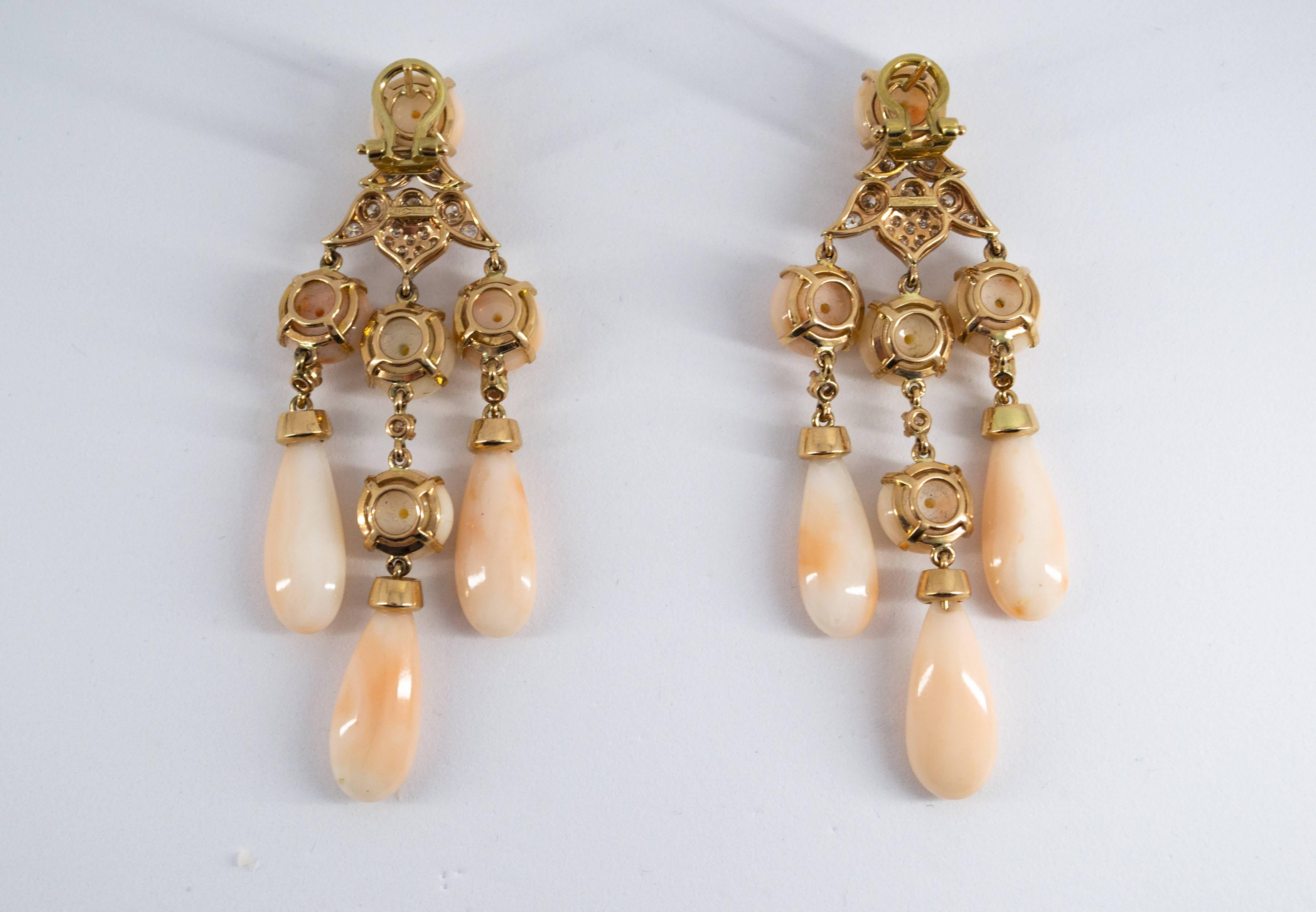 Renaissance Pink Coral 1.25 Carat White Diamond Yellow Gold Clip-On Earrings 5