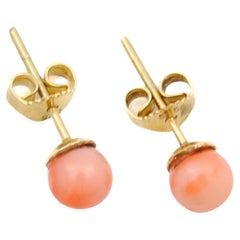 Retro Pink Coral 14 Karat Gold Stud Earrings