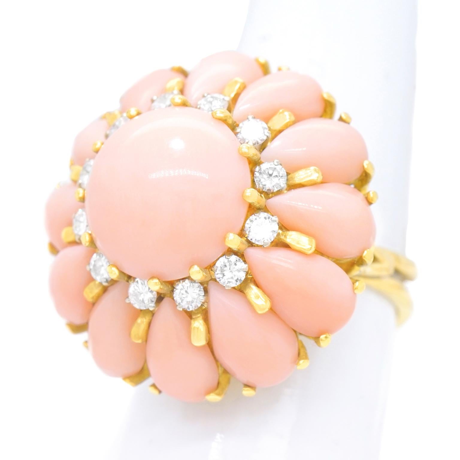 Pink Coral and Diamond-Set Gold Ring 3