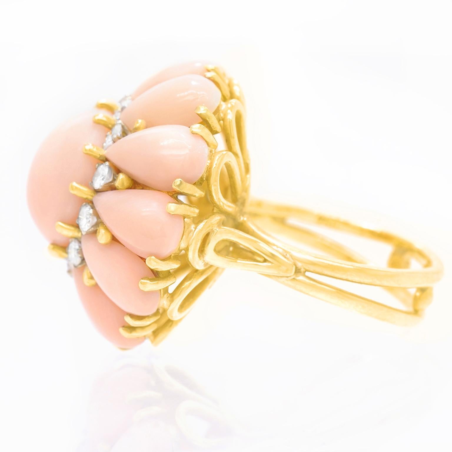 Pink Coral and Diamond-Set Gold Ring 1