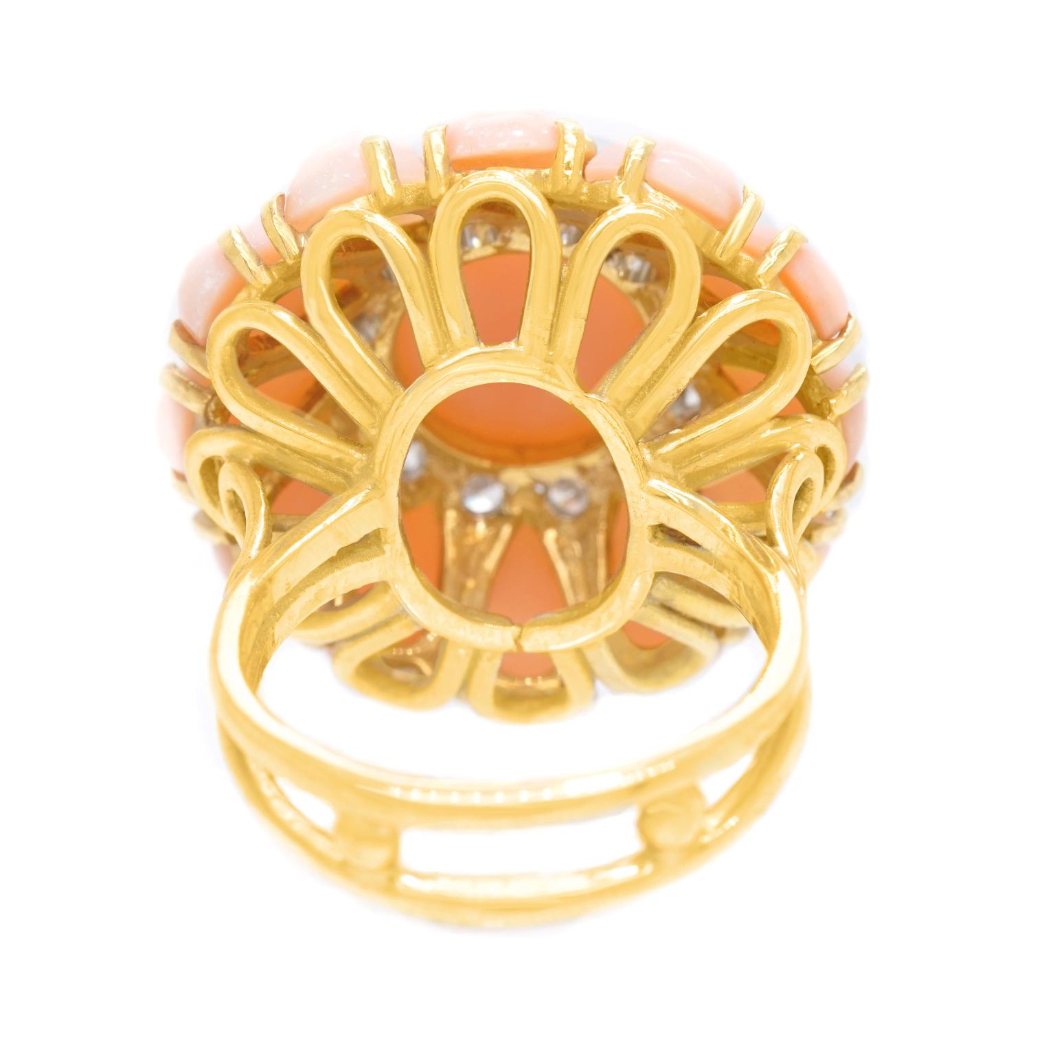 Pink Coral and Diamond-Set Gold Ring 2