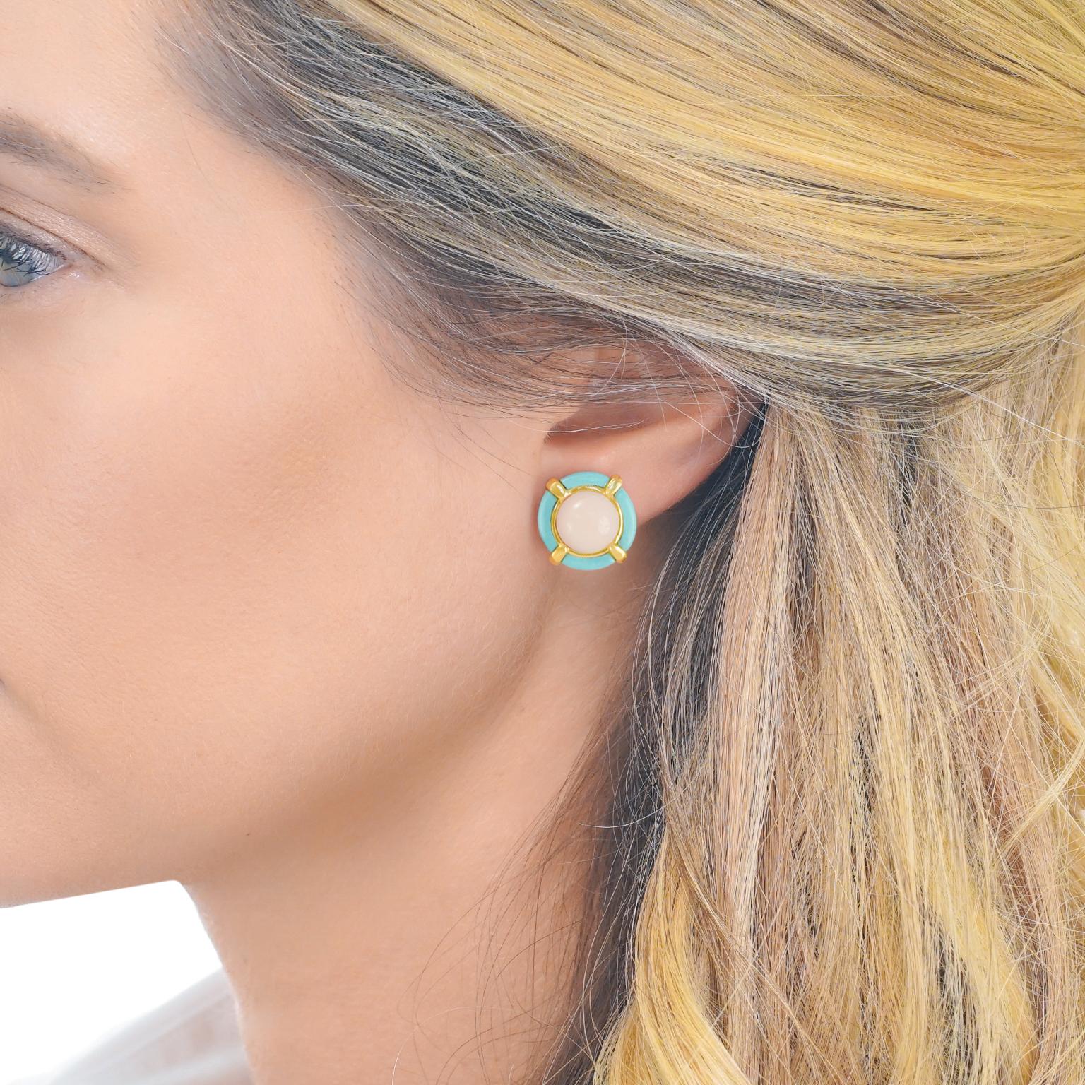 Pink Coral and Turquoise Earrings In Excellent Condition In Litchfield, CT