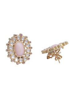 Pink Coral and Uncut Diamond Earring Handcrafted in 18 Karat Gold with Enamel