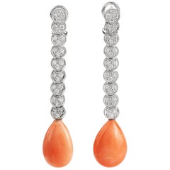 Pink Coral Diamond Dangle Drop 18 Karat Clip-On Earrings