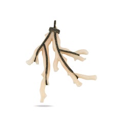 Oxidised Silver and 14k Gold Pink Coral Diamond Pendant