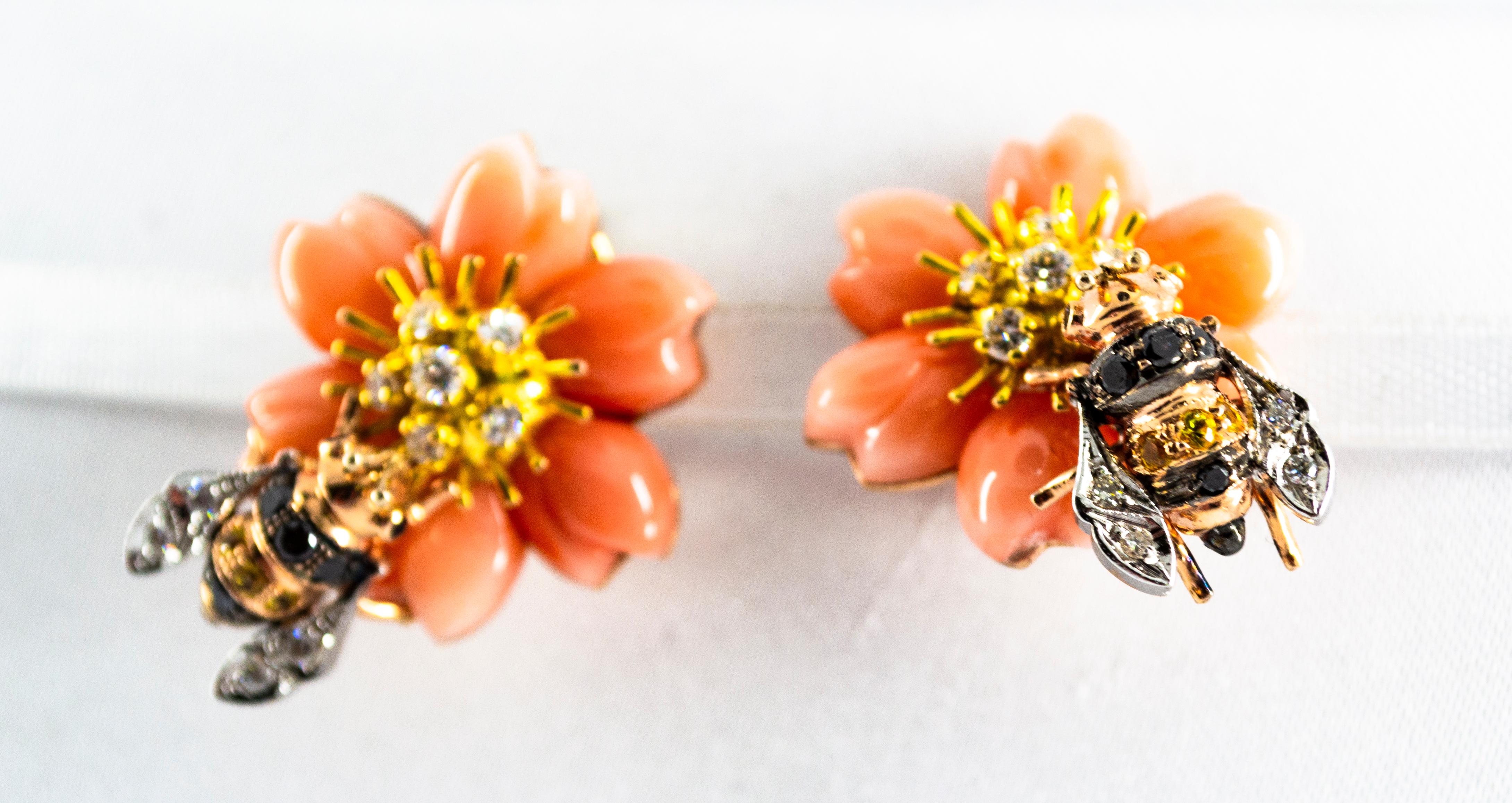 Art Nouveau Pink Coral Diamond Yellow Sapphire Yellow Gold 