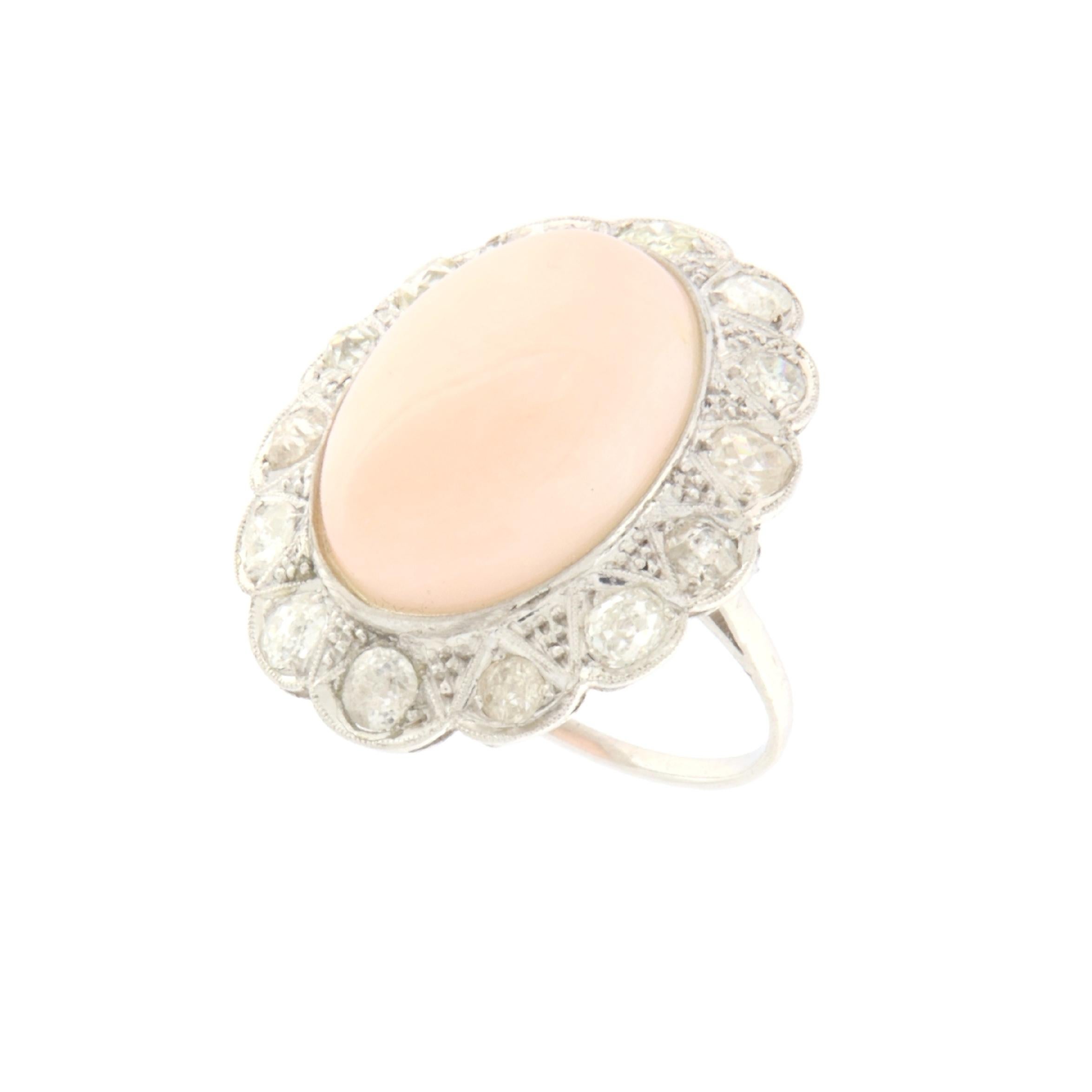 Brilliant Cut Pink Coral Diamonds 18 Karat White Gold Cocktail Ring For Sale