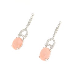 Pink Coral Diamonds 18 Karat White Gold Drop Earrings