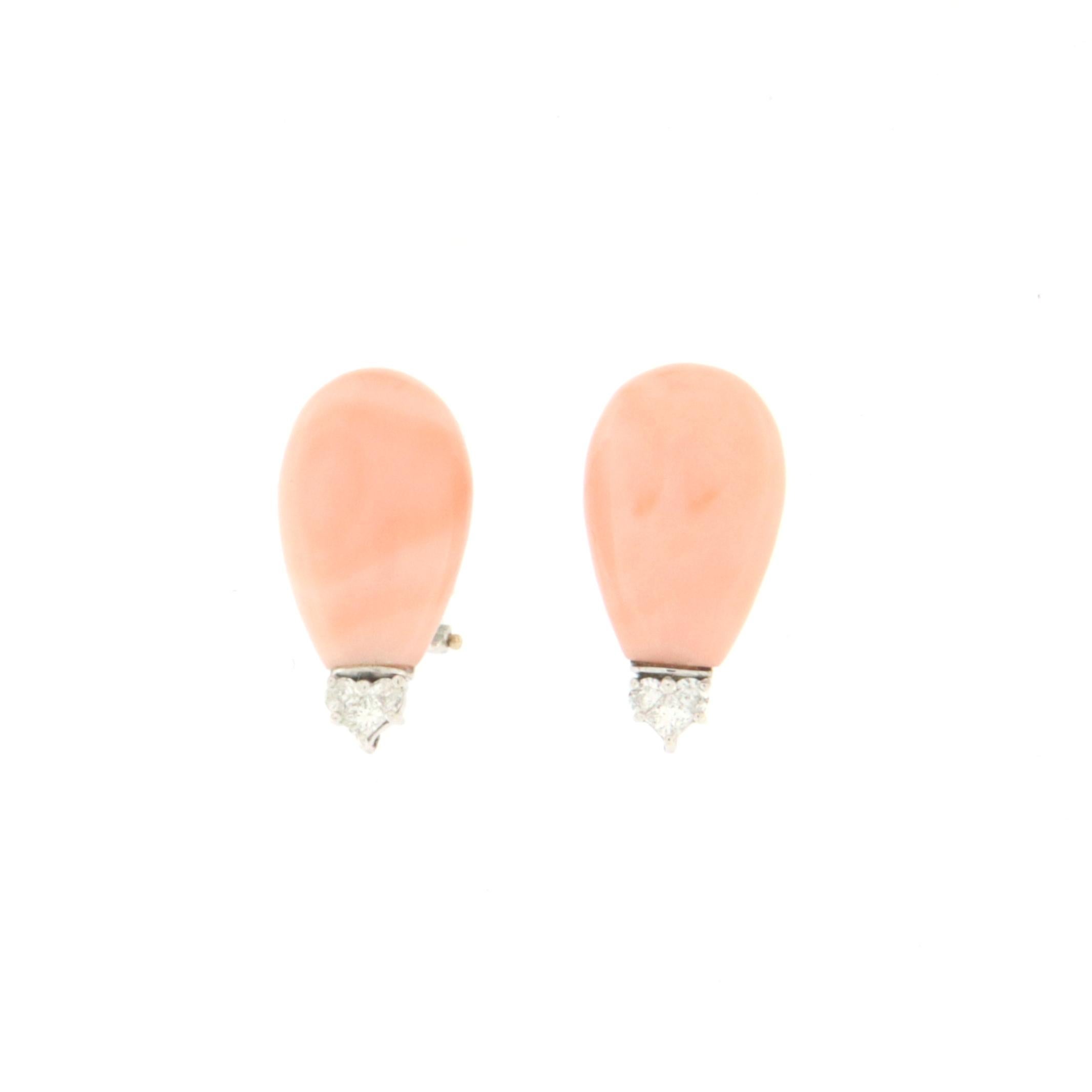 Pink Coral Diamonds 18 Karat White Gold Stud Earrings In New Condition For Sale In Marcianise, IT