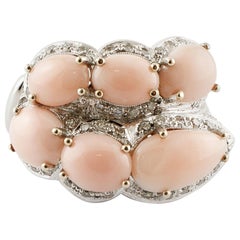 Pink Coral  Drops, Diamonds, White Gold Ring