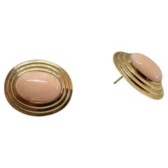 Pendientes Coral Rosa Oro Amarillo 14 Kilates Retro Antiguo Grandes 1.1 Pulgadas