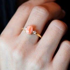 Pink Coral Gold Ring with Diamonds, Jewelry, 14 Karat Gold