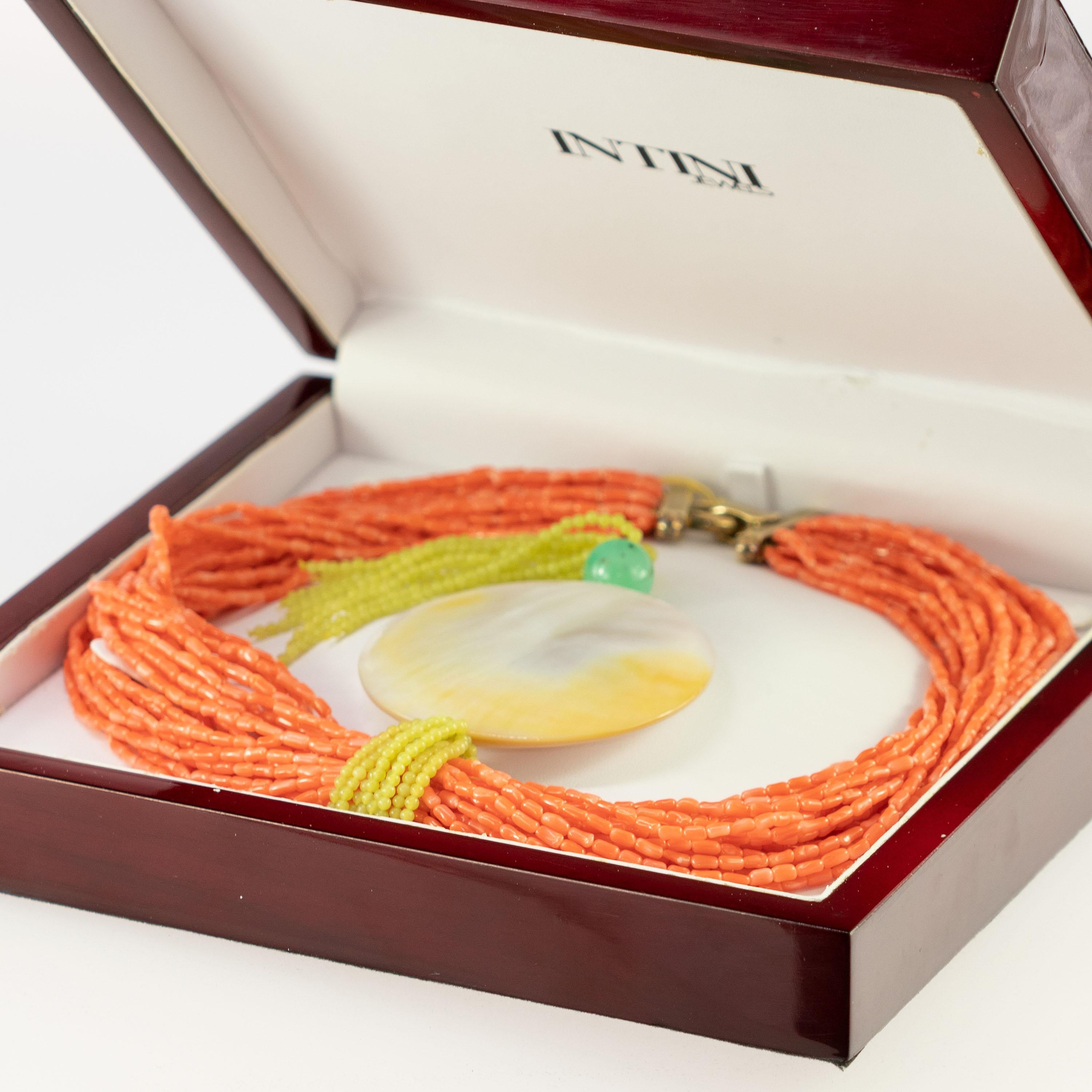 Donna Corallo rosa Giada Madreperla Ciondolo Crisoprasio Collana a più fili in vendita