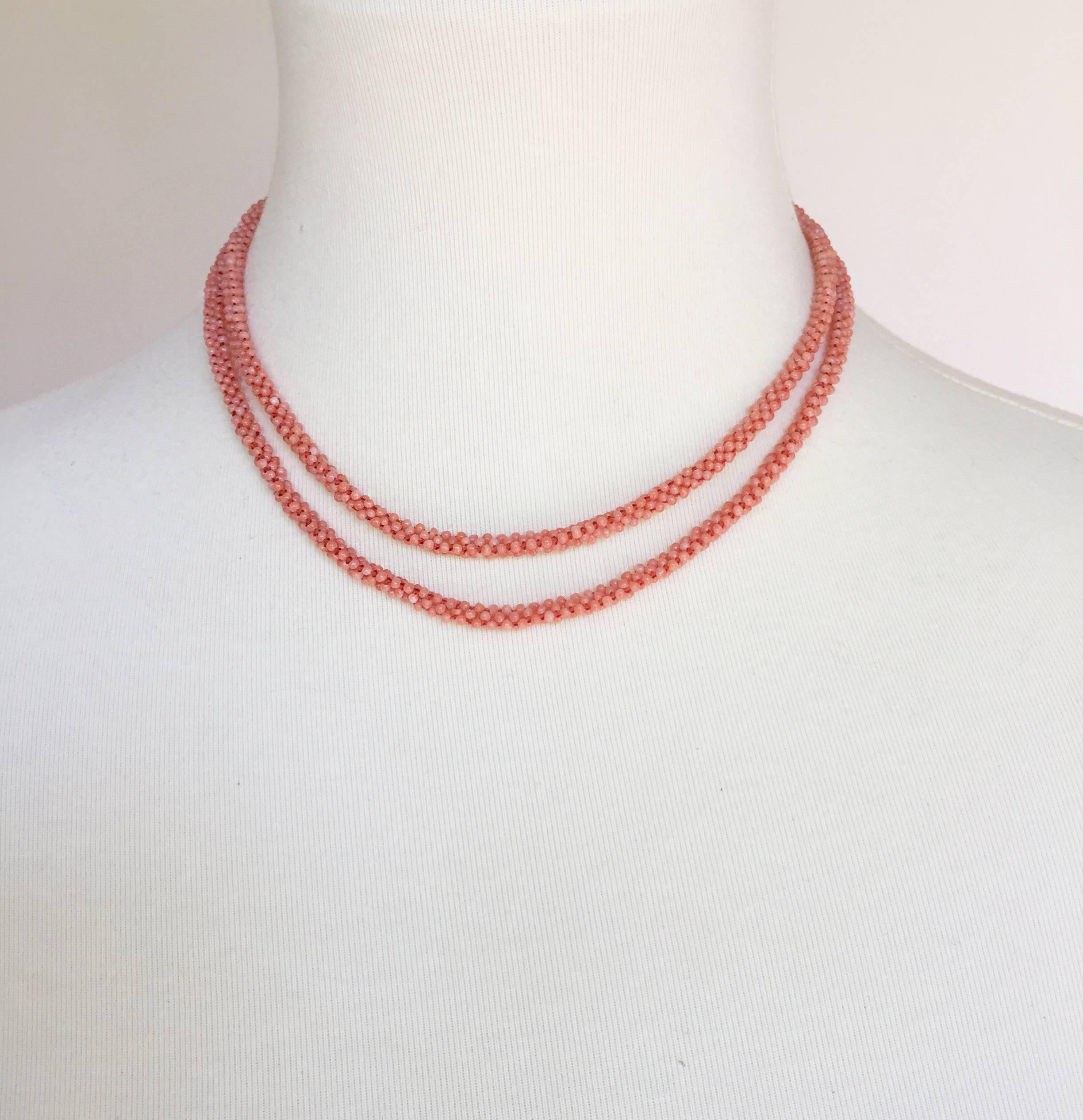 Women's Marina J. Pink Coral Necklace with Two-Tone Coral Diamond Encrusted Tassel
