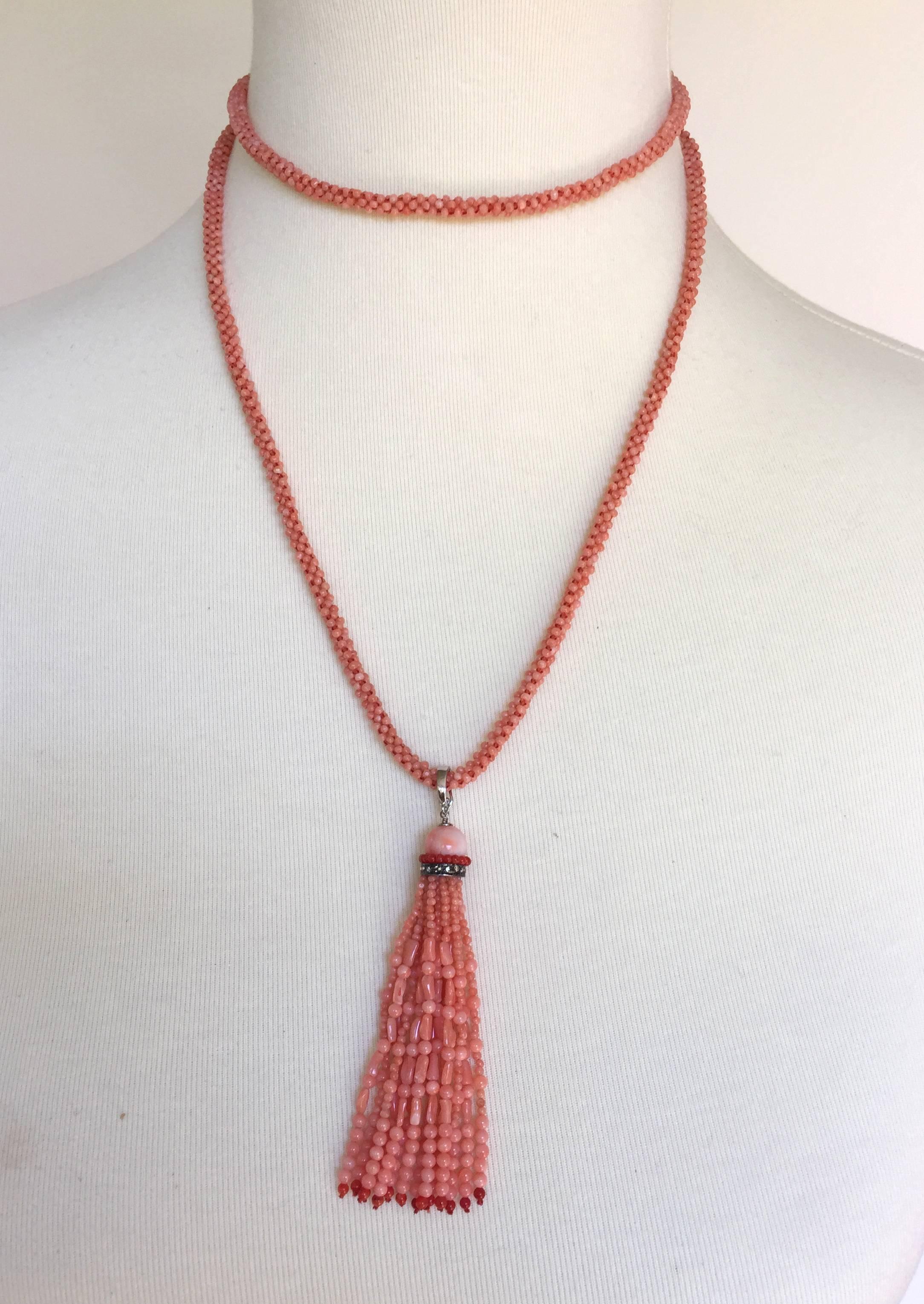 Marina J. Pink Coral Necklace with Two-Tone Coral Diamond Encrusted Tassel 1